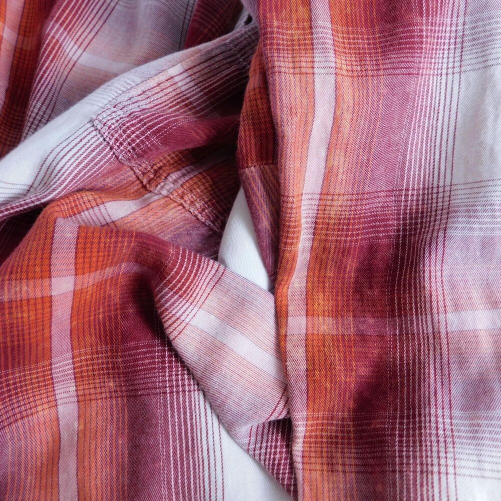 Maurices Shirt XL Plaid Brushed Cotton Pearl Snap Red Orange White Long Sleeve - Picture 11 of 16